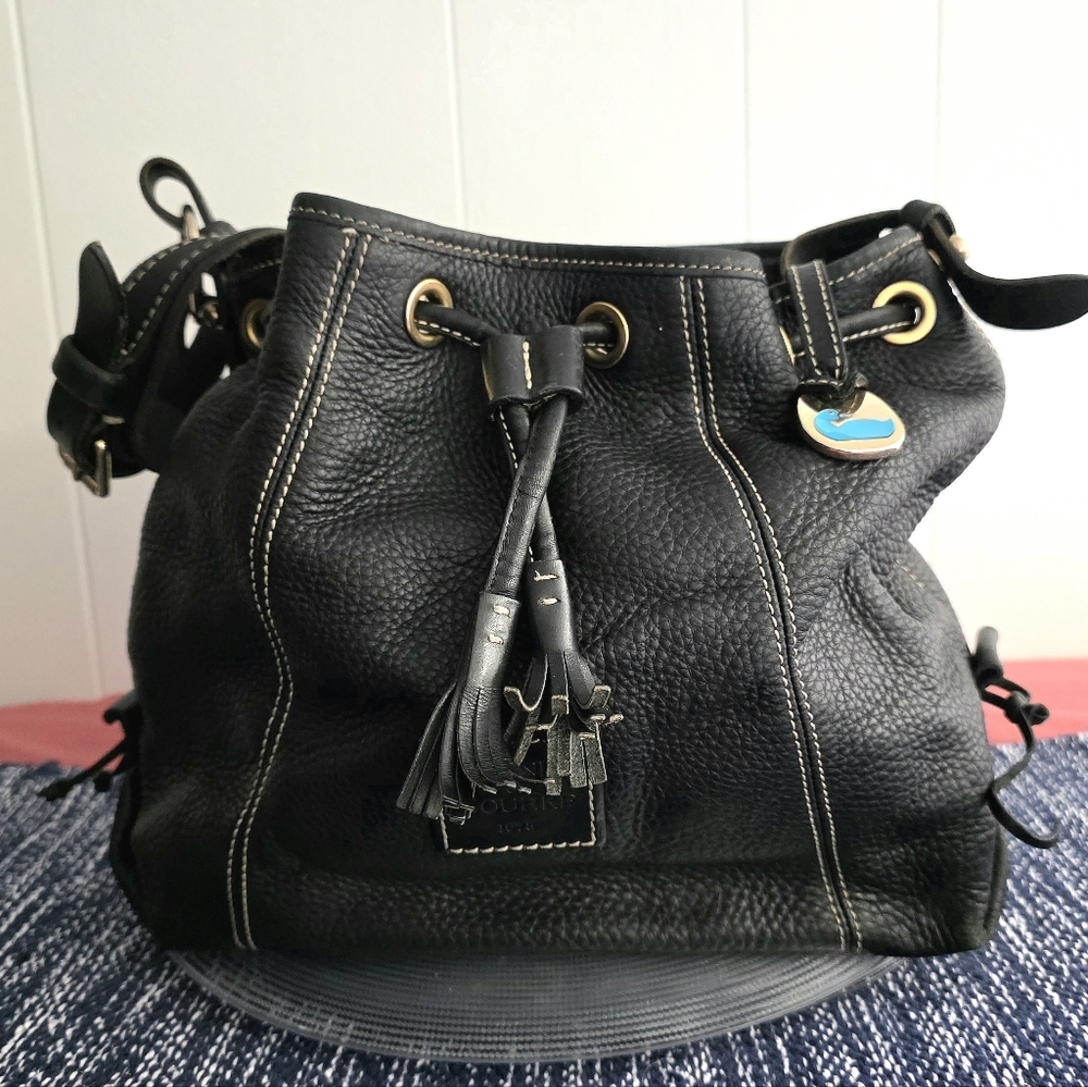 Dooney & Bourke Vintage Black Pebble Leather Drawstring Shoulder Bag